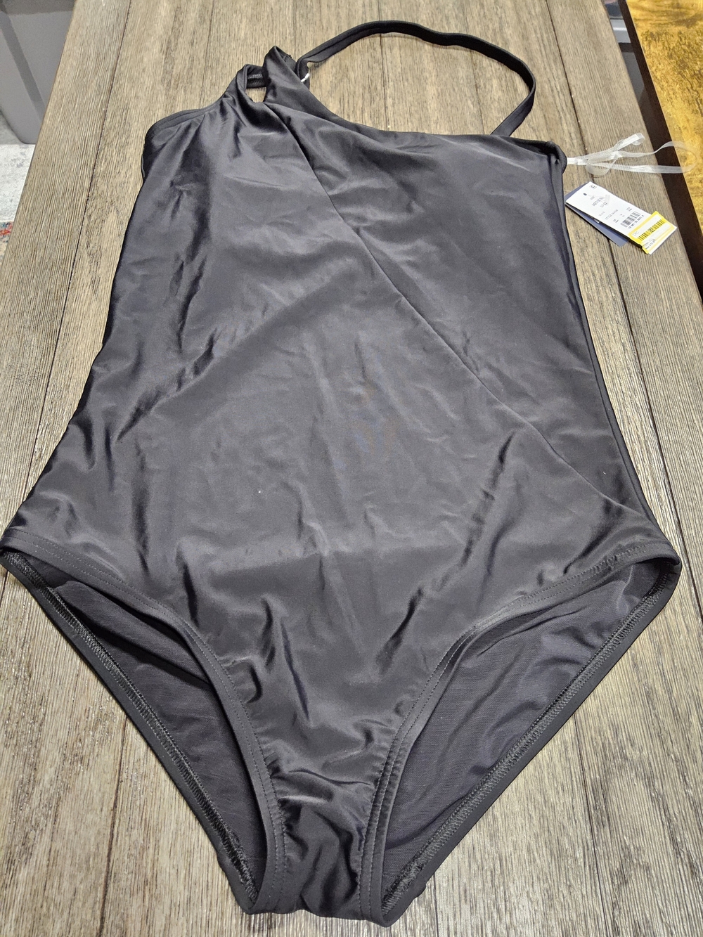 NWT Size Med 10/12  Lands' End Black One-Shoulder One-Piece Swimsuit